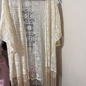 Torrid Boho Crochet Fringe Kimono - Cream